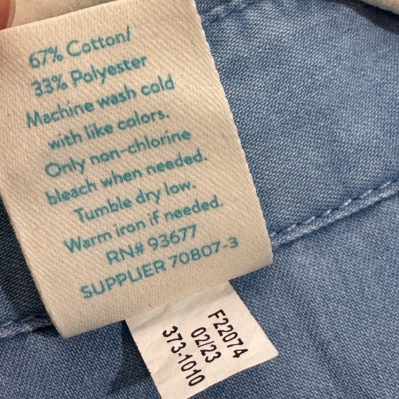 Thereabouts Big Girls Size Large 14 Blue Chambray Button Front Long Sleeve Shirt - Picture 4 of 7